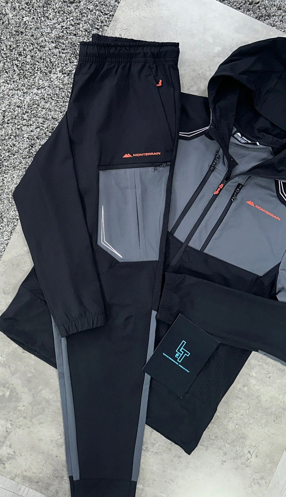 MONTERRAIN WOVEN TRACKSUIT - BLACK/GREY/ORANGE
