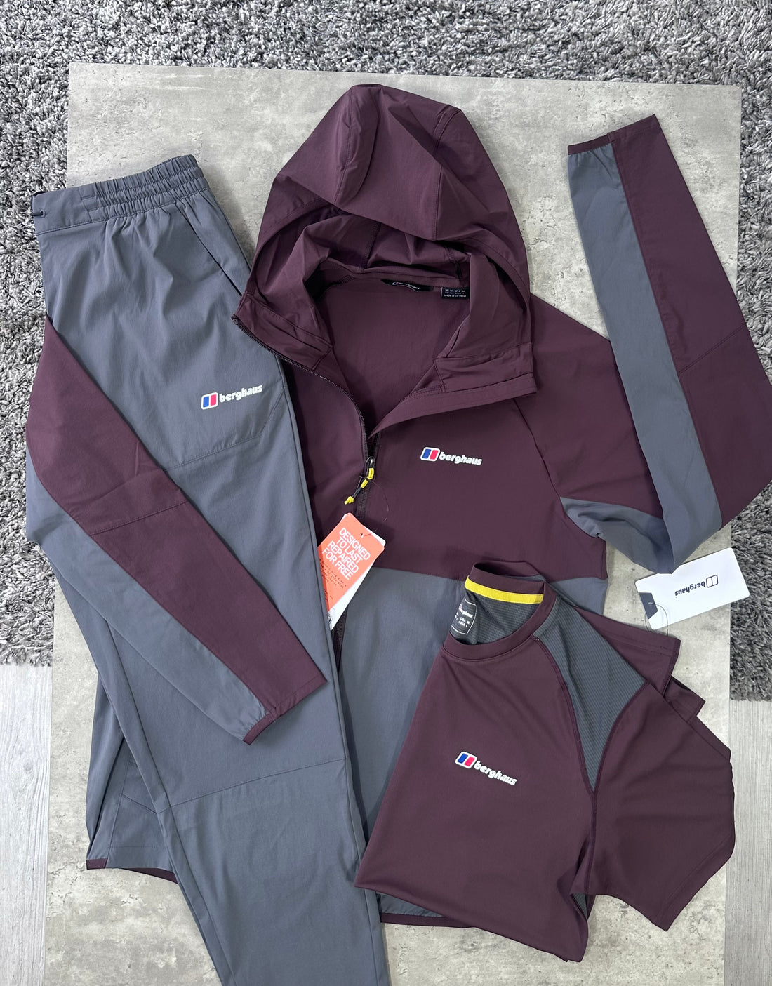 BERGHAUS WOVEN TRACKSUIT TRI SET - GREY / MAROON