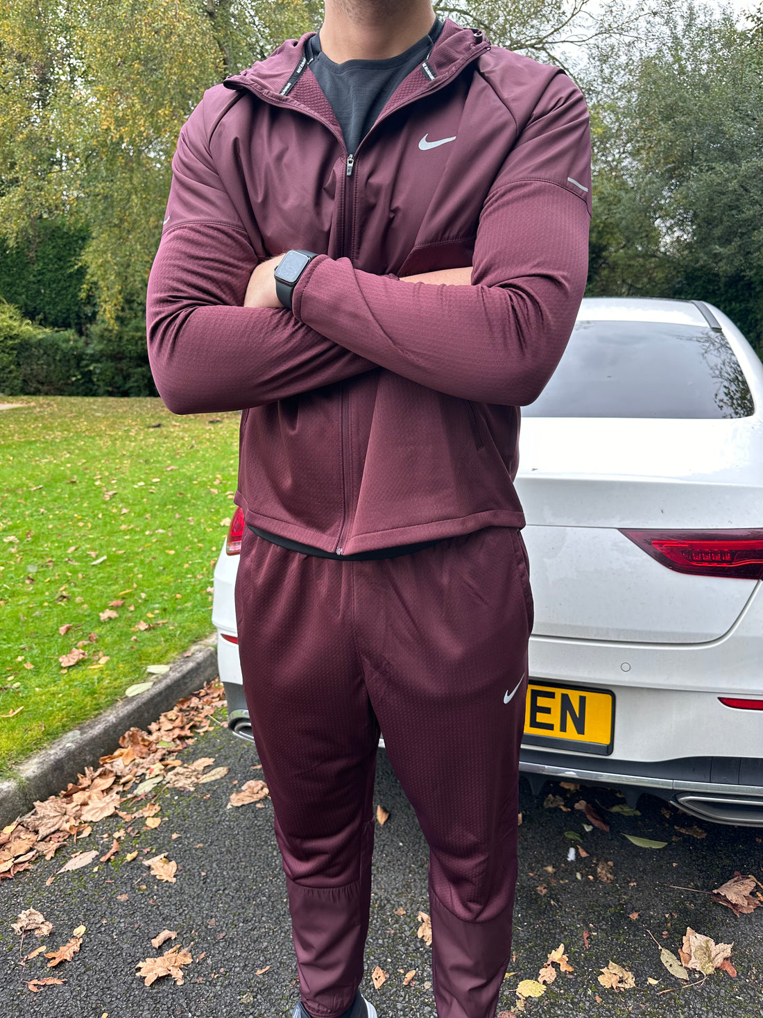 Nike air burgundy tracksuit hotsell